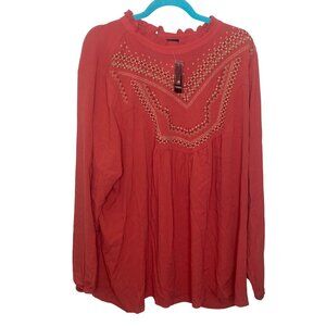 NWT $59 Torrid Tunic Top Womens Size 3X Baked Apple Crinkle Gauze Relaxed Embroi